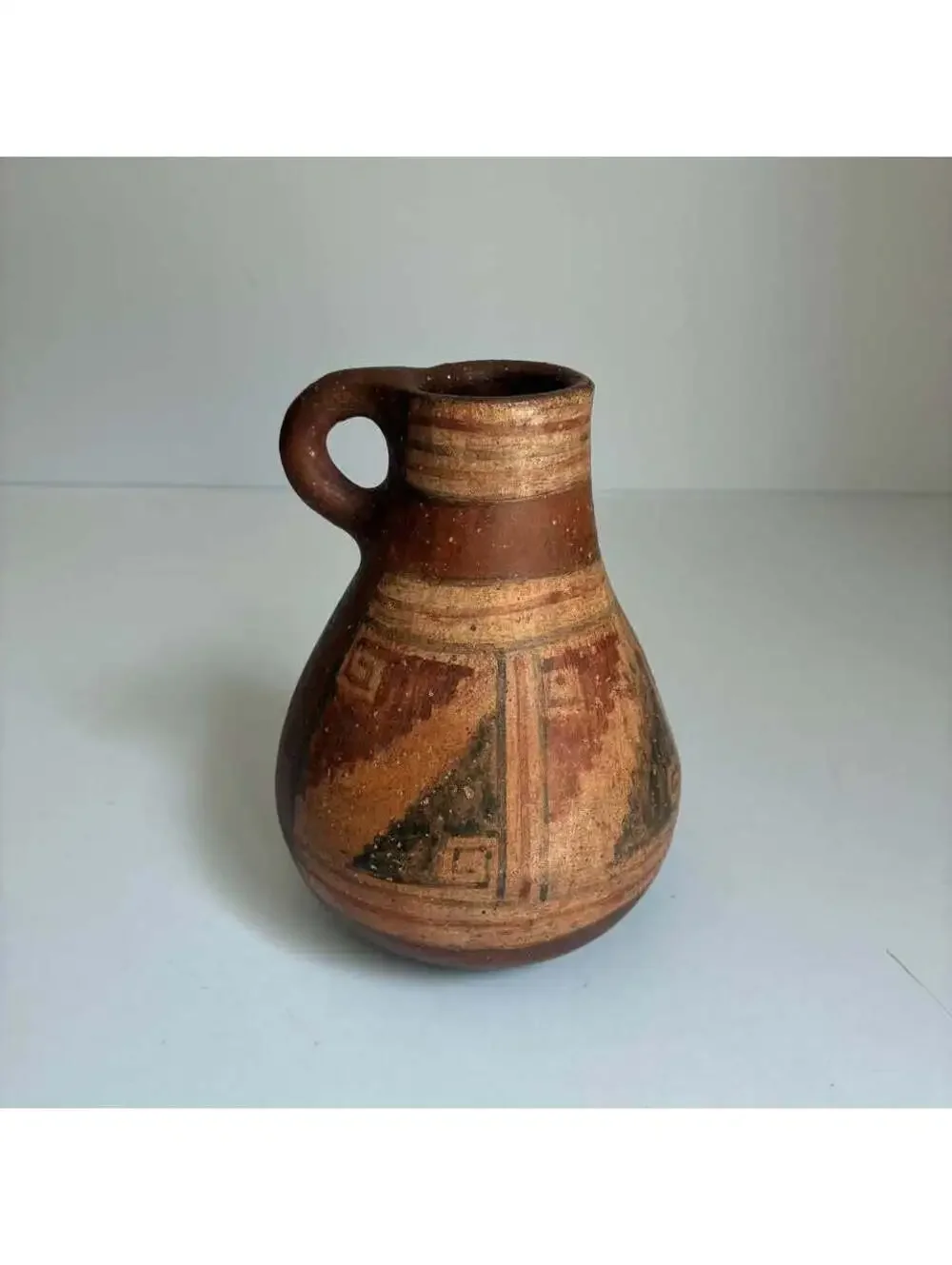 Vintage Chilean Hand Painted Pottery Pitcher Inca Folk Art Signed P. Miller